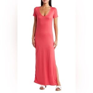 V-Neck Side Vent Maxi T-Shirt Dress